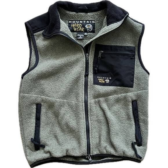 Vintage Mountain Hard Wear USA Fleece Zip Front Vest Men's Small Gray Black - Picture 1 of 4